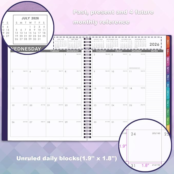 2026-2027 Monthly Planner - 18-Months Monthly Planner/Calendar 2026-2027, JUL. 2026 - DEC. 2027, 9'' x 11'', 26-27 Monthly Planner with Colorful Month Tabs - Purple