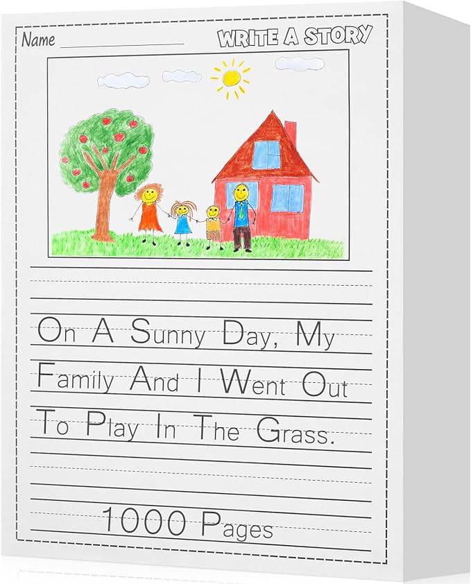 1000 Sheets Writing Beginner Paper for Kids Create Story, 8.5"x11" Handwriting Paper Bulk with Picture Space and Lines DIY Craft Writing Kit for Kids Journal Activity, Easter Gifts