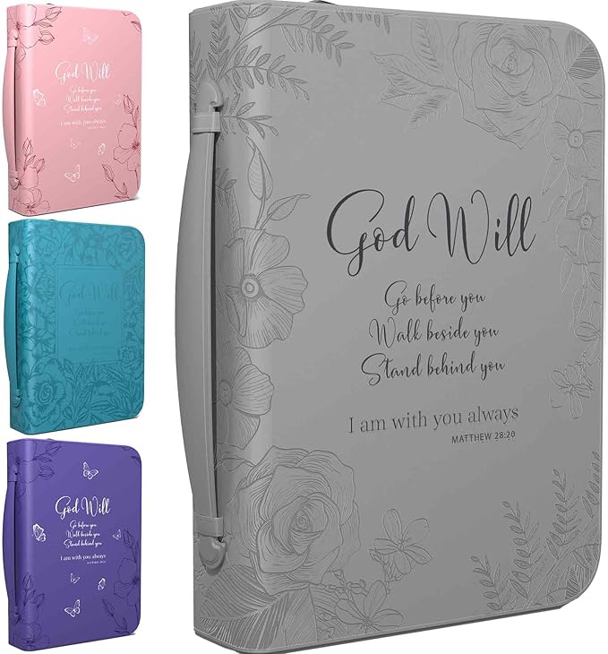 DEHITE Bible Cases for Woman — Leather Bible Covers for Women — Carrying Bag for Woman — Pen Slots — Zippered Pocket — Premium Faux Leather Holder — Christian Floral Accessories