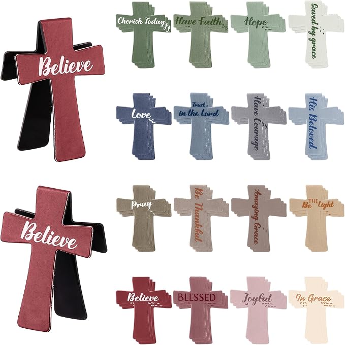 Resurhang 48 Pcs Magnetic Bookmarks Christian Cross Magnetic Page Markers Religious Bible Verses Bookmarks for Mother's Day Women Student Church Study Group Graduation Coworker Team (Morandi)
