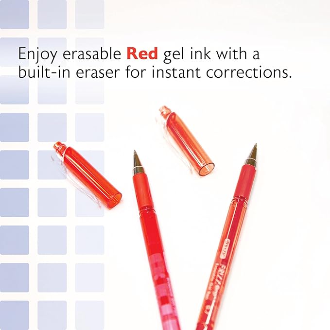 BAZIC PRODUCTS Frizz Erasable Gel Pens, 0.7mm Medium Point, Red Ink, Comfort Grip for Smooth Writing Drawing Planner, 24-Pack