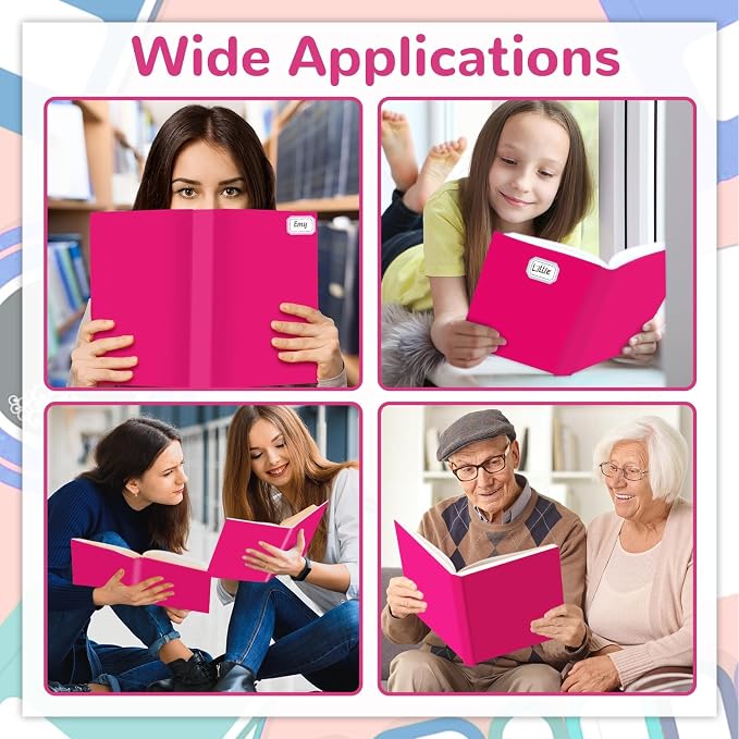 Jumbo Book Covers 7 Pack Reusable Fabric Book Cover Protective Books Covers 9 x 11 Inch Pink Stretchable Books Sleeve Cover with Label Sticker for Most Hardcover Textbooks Up to 10 x 12.5 Inch