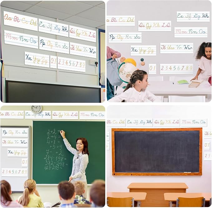 Set of 9 Cursive Writing Bulletin Board Cursive Alphabet Wall Strip for Teacher Supplies, Classroom Teaching Tool, Homeschooling, Kids Education(Colorful)