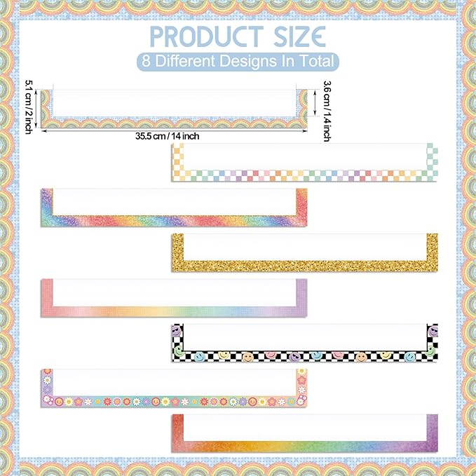 Feifeiya 8 Pcs Magnetic Pocket for Whiteboard 14x2'' Magnetic Pocket Chart Sentence Strip Holder for Classroom Chalkboard Bulletin Board Teacher Student Back to School Gift(Rainbow)