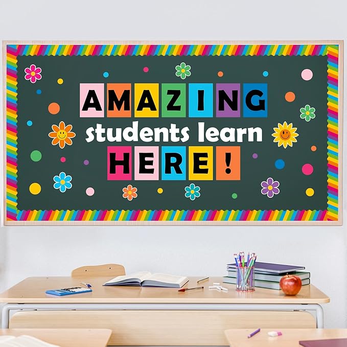 AnyDesign 85Pcs Back to School Bulletin Board Decor Rainbow Flower Dots Paper Cutouts with 150Pcs Glue Points for Party Classroom Wall Decor