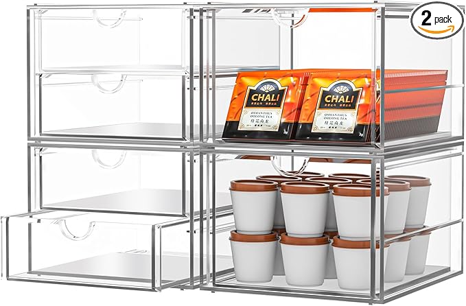 caktraie Acrylic Makeup Organizer, 4 Pack Drawer Organizer - Transparent Desktop Storage for Cosmetics, Office Supplies & More - Clear Organizers for Home & Office Use
