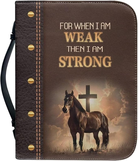 Leather Print Bible Cover for Women Men - PU Bible Case for Girls, Bible Study Supplies for Home, Office, Travel,Horse and Cross,Medium