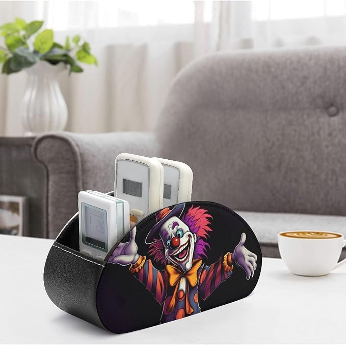 Cute Cartoon Clown Remote Control Holder TV Remote Caddy with 5 Compartments PU Leather Storage Box Stylish Desk Organizer for TV/DVD/Accessories Desk Office Supplies Home