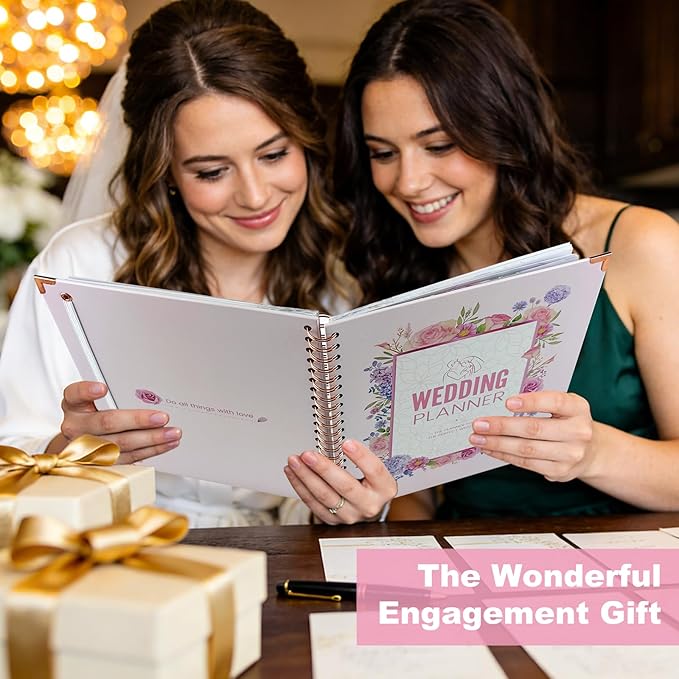 Wedding Planner Book and Organizer for Bride, Wedding Planning Binder & 4 Pages of Stickers, Engagement Unique Gifts for Couples, Wedding Planners Essentials, Easy Personalized Bridal Planning