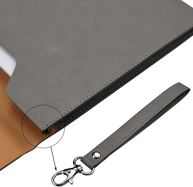 PU A4 Leather File Folder Document Holder Folder Stylish Portfolio Envelope Case with Strap and Invisible Magnetic Closure (Gray)