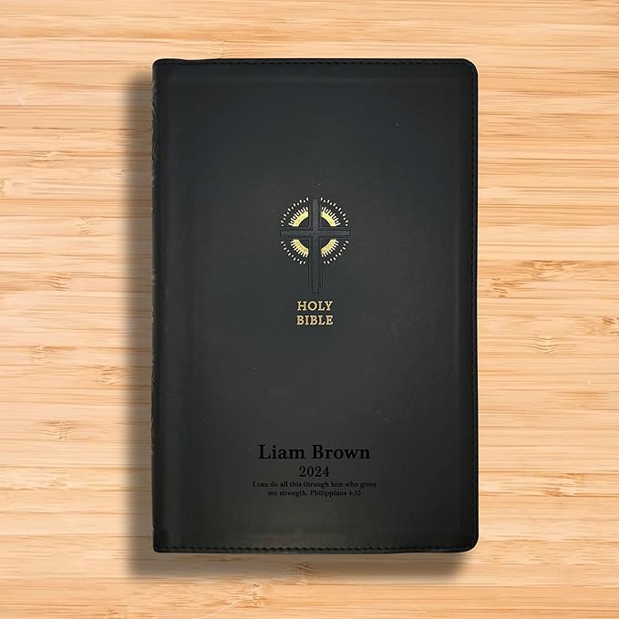 Personalized NRSV Sacraments of Initiation Edition Bible Faux Leather Medium Print Size | Custom with Name, Date or Text | Gift for Catholic and Religious Celebrations | Black