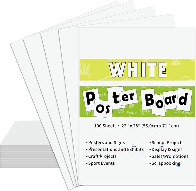 pmybupo 100PCS White 22"X28" Poster Board School and Craft Supplies,Super Value Poster Boards,Project Presentation Drawin