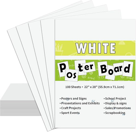 pmybupo 100PCS White 22"X28" Poster Board School and Craft Supplies,Super Value Poster Boards,Project Presentation Drawin