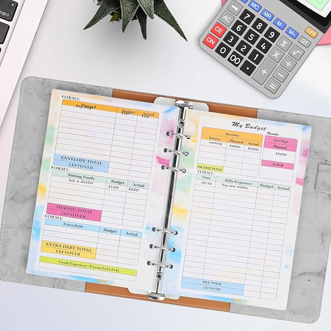 Toplive 3 Pack A5 Planner Refill 82 Sheet Colored Monthly Weekly Planner Refill Paper 6 Hole Budget Sheets Expense Tracker Inserts for A5 Binder Cover Bill Saving Organizer, Colorful