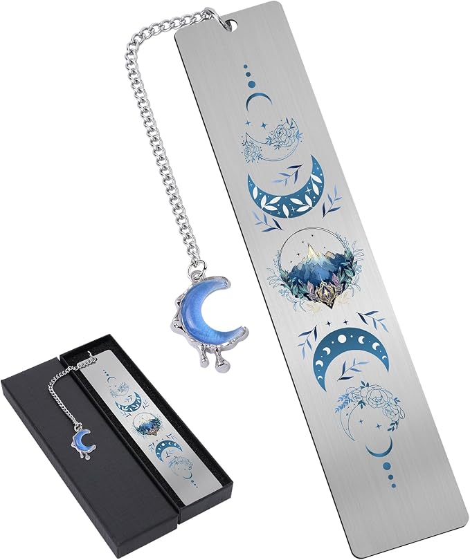 Charm Acotar Metal Bookmark - Fantasy Book Mark for Reading Women Unique Blue Moon Mountains Aesthetic Page Markers for Kids Book Lovers Bookish School Office Supplies Birthday Gifts