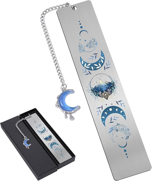 Charm Acotar Metal Bookmark - Fantasy Book Mark for Reading Women Unique Blue Moon Mountains Aesthetic Page Markers for Kids Book Lovers Bookish School Office Supplies Birthday Gifts