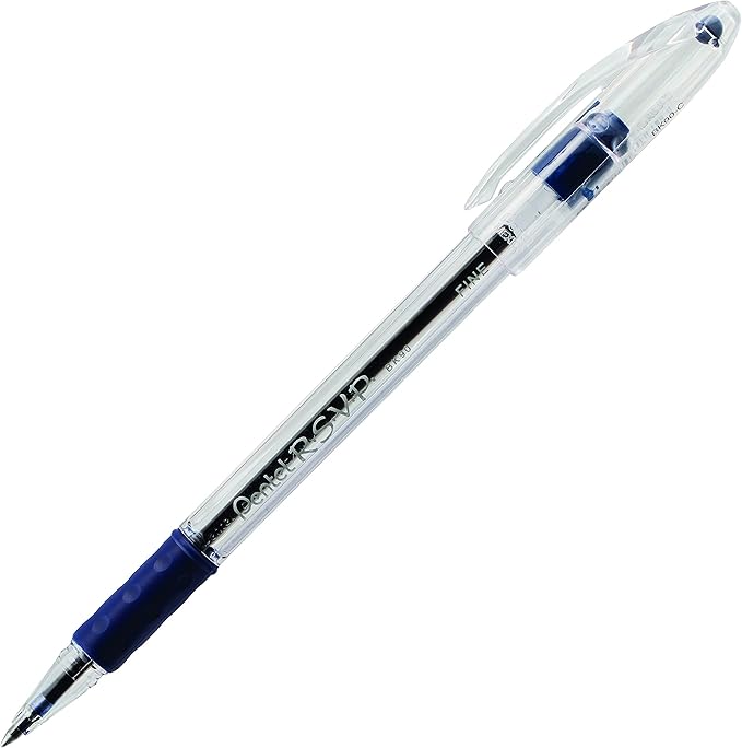 Pentel RSVP Ballpoint Pen, (0.7mm) Fine Line, Blue Ink, Box of 12 (BK90-C)
