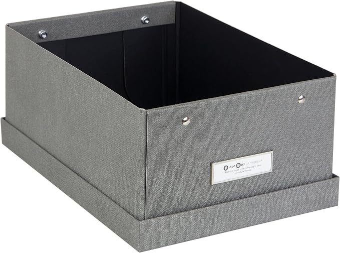 Bigso Karin KD Collapsible Storage Box with Labelframe for Easy Identification - Simple Assembly without Tools - Decorative Storage Boxes with Lids - 8.9in x 12.4in x 5.4in - Light Gray (Pack of 2)