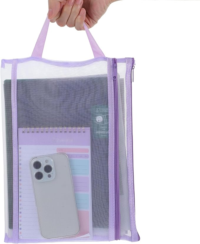 12 Pack Mesh Zipper Pouch Bags, Double-Layer Nylon Breathable See Through Storage Organizer with Handle, 6 Colors for Office Documents and Household Supplies Organization