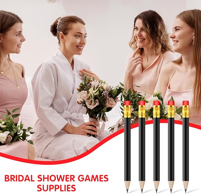 24 Pcs Mini Half Pencils Black Golf Pencils with Erasers Bulk 4 Inch Short Pre Sharpened Pencil Small Pencil for Games Baby Shower Bridal Shower Wedding Presents Classroom Back to School Office Pocket