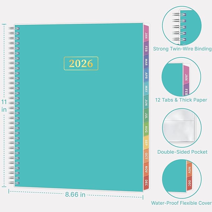 2026 Appointment Book, 30 Minutes-Hourly, Weekly ＆ Monthly Calendar Planner 2026, Jan 2026 - Dec 2026, 8.5'' x 11'', 2026 Daily Planner with Tabs ＆Pocket, Flexible Cover, Great for Office, Home, School