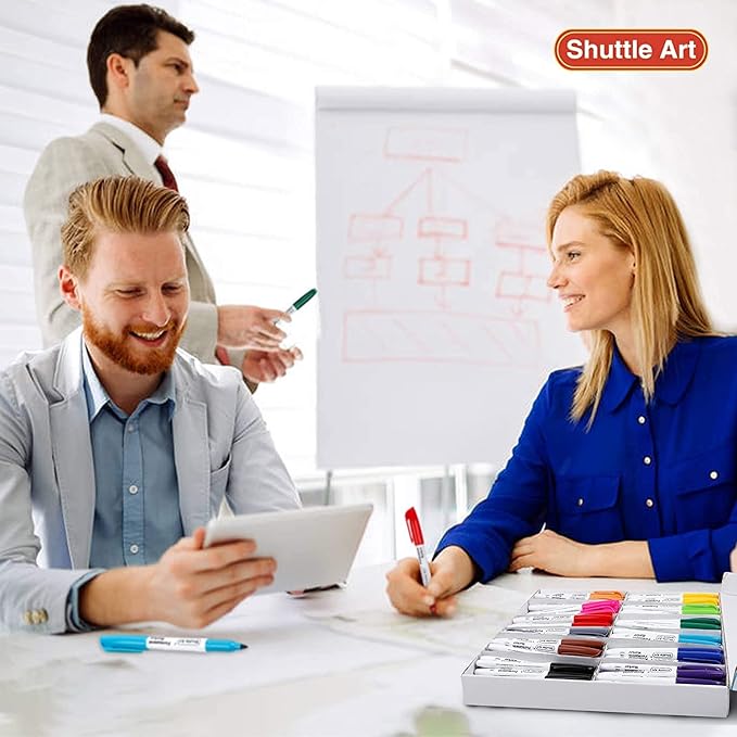 Shuttle Art 144 Pack Permanent Markers, Permanent Marker Assorted Colors, 12 Bright Colors Fine Point Permanent Markers For Students and Adult Coloring on Wood, Stone, Glass as Office, School Supplies