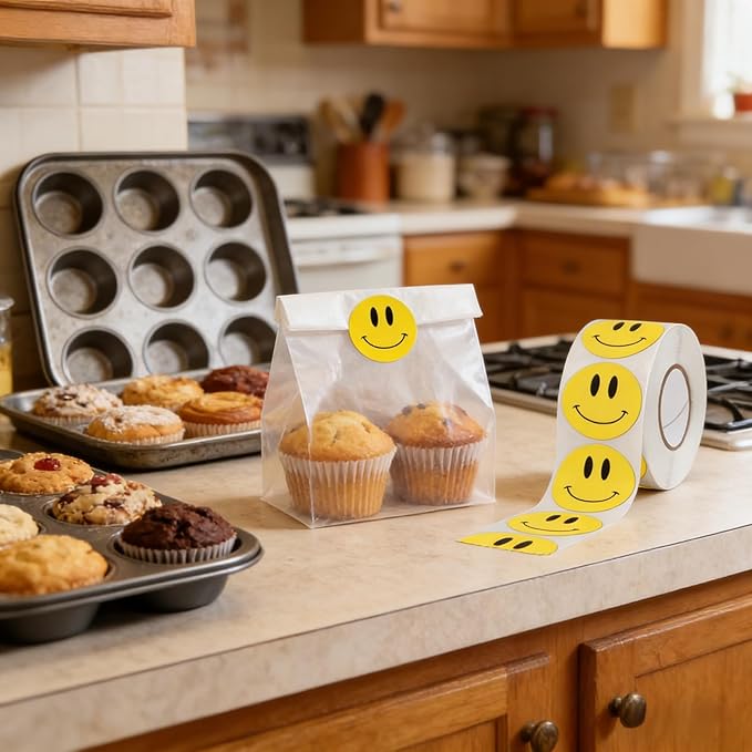 500 Pcs Yellow Smiley Face Stickers - 1 Inch Happy Face Stickers Round Roll Smile Sticker Emoticon Reward Labels for Classroom, Teachers, Party Favors, Scrapbooking, (Yellow Smile)