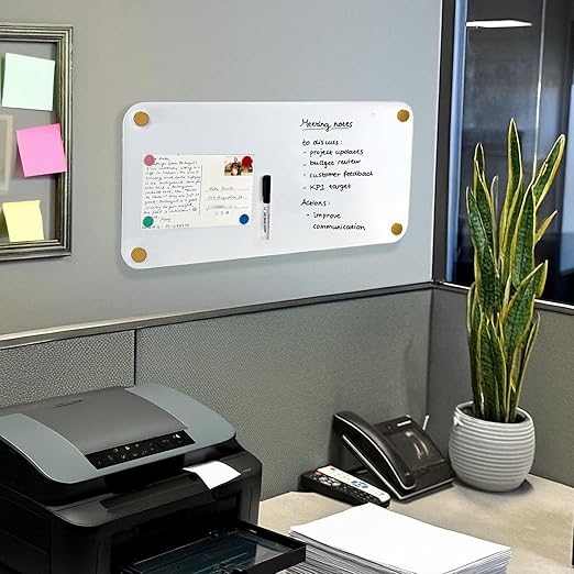 Azar Displays Floating 900962-GLD Whiteboard 12" x 24" – Modern Frameless Wall-Mounted Dry Erase Board with Standoff Caps, 4 Assorted Magnets & Marker – Sleek Acrylic Design, Gold