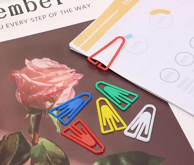 Tupalizy 50PCS Plastic Paper Clips Bookmarks Smooth Colored Paperclip Clamp for Scrapbooking Planners Notebook Travel Photos Documents Crafts Teachers School Home Office Supplies (35mm, Triangle)
