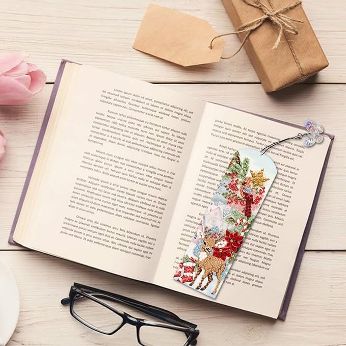 ARTopet 6Pcs DIY Diamond Art Painting Bookmarks with Colorful Butterfly Pendant PET Bookmark Ornament Double Sided Pattern Single Sided Diamond Book Marker Clip Gifts Tags-02
