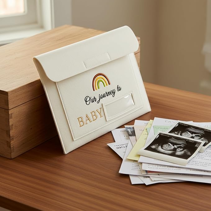 Our Journey to Baby Felt Document Organizer – IVF Gift for Women, Baby Keepsake Folder for Fertility Journey, Pregnancy Paper Storage Pouch with Name Card Slot, A4 File Holder for New Mom Memories