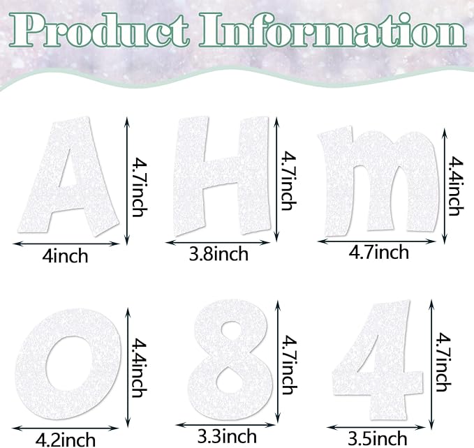 Colarr 216 Pcs Glitter Bulletin Board Letters for Classroom Number Alphabet Punctuation Symbol Cutout 4'' Die-Cut Poster Letter with Adhesive Dot School Party Holiday Decor Display(Iridescence White)