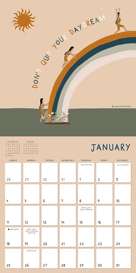 Grow with The Flow 2026 Wall Calendar, 12-Month Inspirational Art Calendar on Balance & Self Love, 12" x 12", Monthly Calendar 2026 Planner with Large Grids