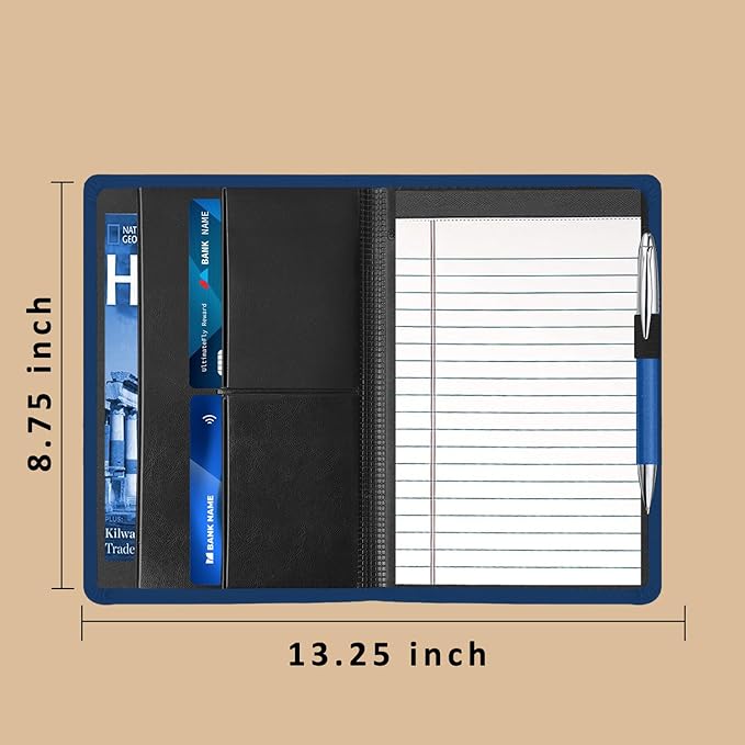 Padfolio Binder A5 Document Organizer with Refillable Lined Notepad, Junior Size Folder Portfolio for Men Women,Navy Blue.