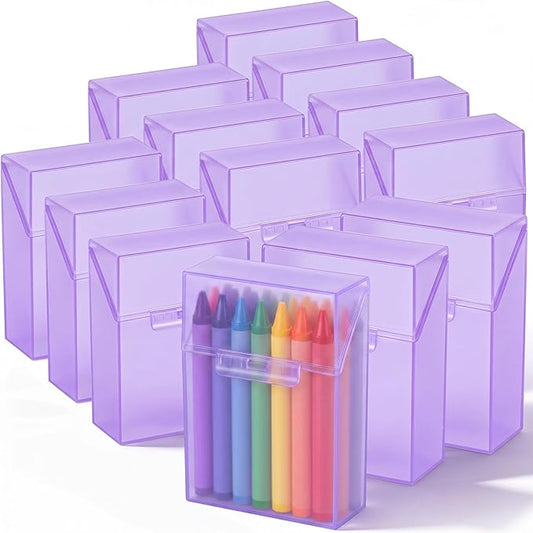 Clabby 12 Pcs Plastic Crayon Organizer Case for 24 Count Crayons Kids Art Supply Storage Box with Lid, Portable Holder for Classroom Home Travel, Fits Standard 24-Pack Crayon (Purple)