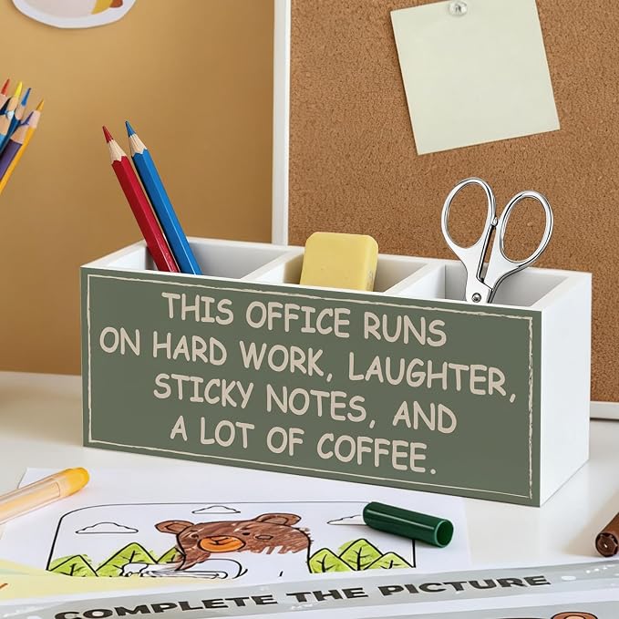 Green Funny Office Pen Pencil Holder, Office Humor Gifts Wood Desk Organizer and Accessories, Funny Coworker Gifts for Women Men Pen Holder Desk Organizer for Office Tabletop