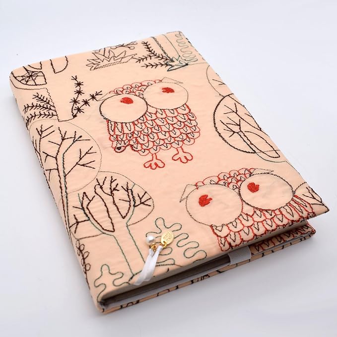 BLBMH 5.5x8.5 Fabric Bible Cover Non-Stretch | Built-in Bookmark | Handmade Washable Book Sleeve for Paperback Journal Privacy Reading Gift for Women - Owl