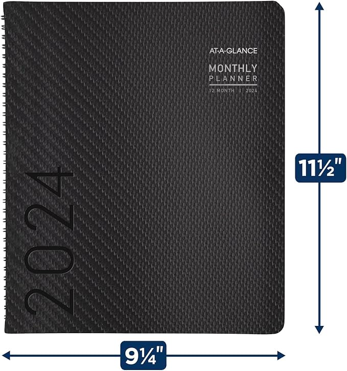 AT-A-GLANCE 2024 Monthly Planner, 9” x 11”, Large, Monthly Tabs, Pocket, Contemporary, Charcoal (70260X4524)