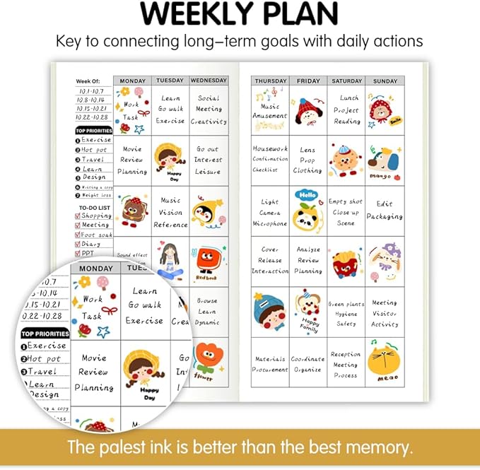Pocket Planner Notebook with Plastic Sleeve, Weekly Planner Refills, 30Sheets, 8.25x4.25inches Regular TN Journal Notebooks, Travelers Notebook Insert for Weekly Goals & Time Management. Jaipur