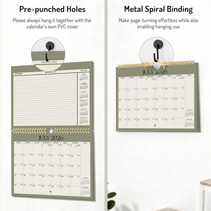 Forvencer 2026 Calendar, 21-Month Wall Calendar 2026, Apr 2026 - Dec 2027, 11" x 8.5" Monthly Planner Calendars with Note Pages & Stickers, Unruled Blocks, Spiral Binding Hanging for Home Office