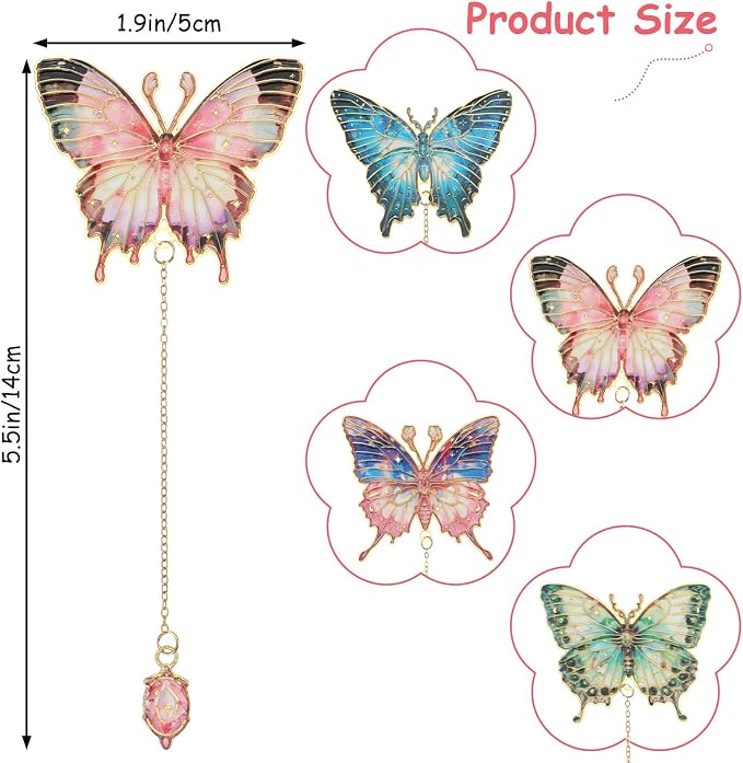 4 Pcs Butterfly Metal Bookmarks for Women, Aesthetic Vintage Book Marks for Reading Women, Cute Bookmarks with Chain, Book Lovers Gifts, Unique Mark Gifts for Books Lovers, Books Accessories