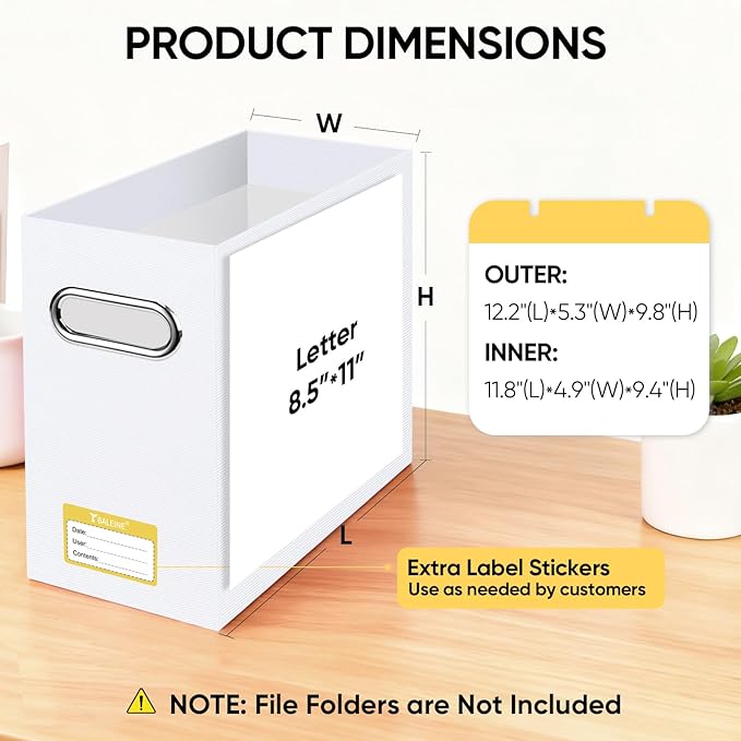 BALEINE File Organizer Box, Cardboard File Folder Organizer with Handle for Letter Size, Portable Collapsible Hanging Filing Box for Home Office Document Storage (8 Pack, Black+Pink+White+Navy)