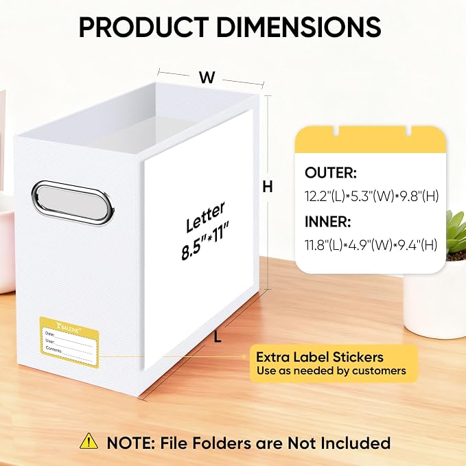 BALEINE File Organizer Box, Cardboard File Folder Organizer with Handle for Letter Size, Portable Collapsible Hanging Filing Box for Home Office Document Storage (4 Pack, Black+White)