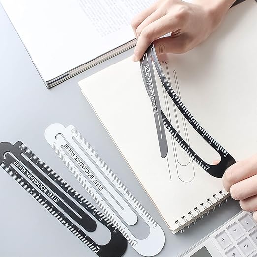 4PCS Straight Ruler Metric Aluminum Alloy Ruler Scale on Both Sides Hollow Paper Clip Design Bookmark Measuring Tool for Children Study Classroom Office