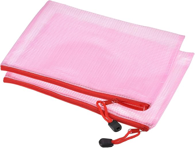MECCANIXITY Mesh Zipper Bags, B6 Size File Document Pockets Bill Pouch Folders for Office Home Supply, Pink Pack of 3