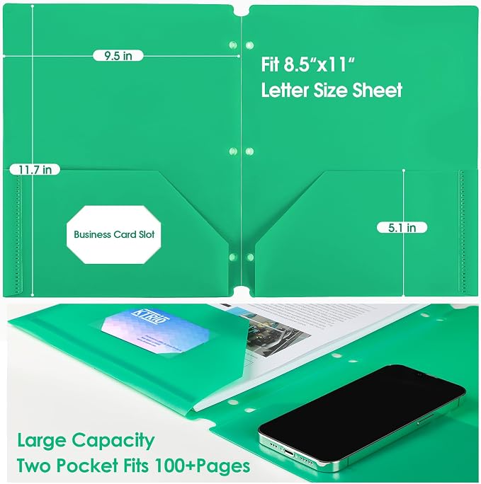 KTRIO 16 Pack 2 Pocket 3 Prong Folders, Clear Front Pocket, 4 Colors | Letter Size Fit, Water-Resistant PP, Business Card Slot, 2 Pocket Storage, School Office Use