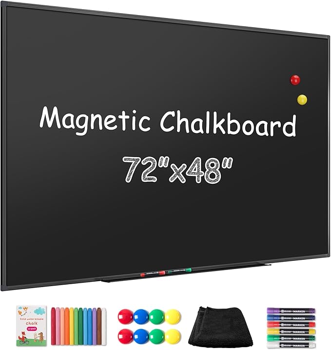 SELEAD Magnetic Chalkboard 72 x 48 Inches - Black Aluminum Frame Extra Large Chalk Board Words Sign Wall Decor for Business, Menu, School, Office - 6 x 4ft Magnet Bulletin Display Board Pizarra