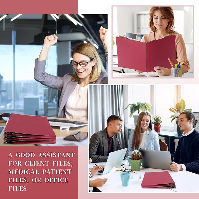 Skyygemm 24 Pcs End Tab Classification Red File Folders 3 Dividers Letter Size with 3.5'' Fasteners and 2 Prongs, Manila Folders Bulk for Office Business Classroom