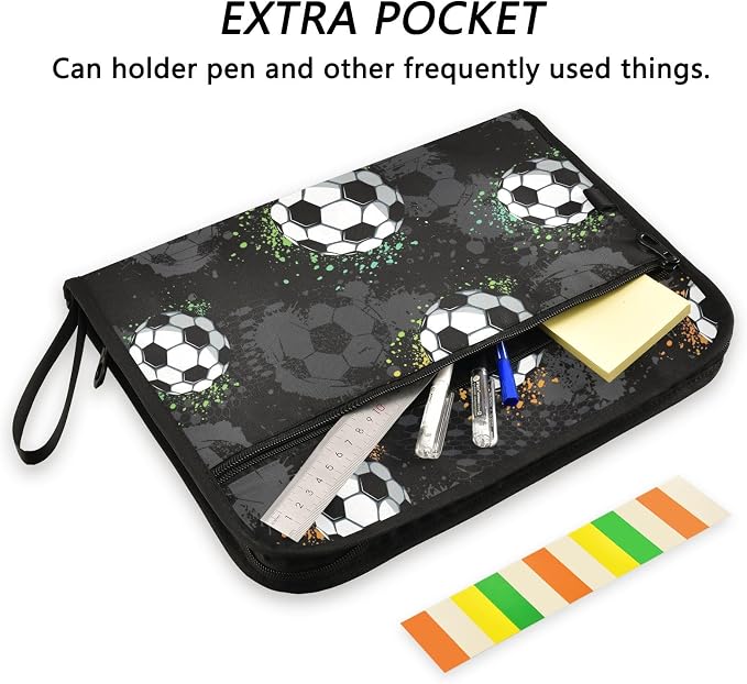 Grunge Urban Soccer Ball File Folders, Plastic Folders with 13 Pockets, Expandable File Folder for Documents School Students Office, Aesthetic Folder with Labels A4 Letter Size
