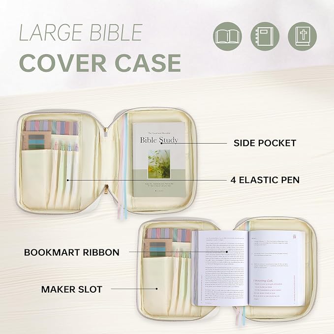 Bible Cover Bible Book Cover Bible Case for Women Canvas Carrying Case Book Protector Quilted Vegan Leather Bible Covers Study Supplies Accessories Christian Gift (Green, One Size)